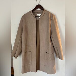 H&M Women’s Light Brown Faux Suede Open Front Long Jacket Size 12